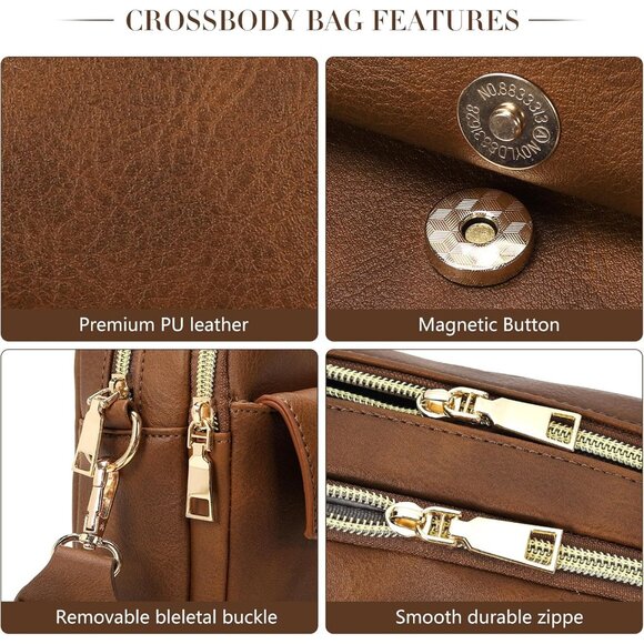 Crossbody Bag Women Vegan Leather Small Zipper Organizer Travel Purse - Picture 4 of 6